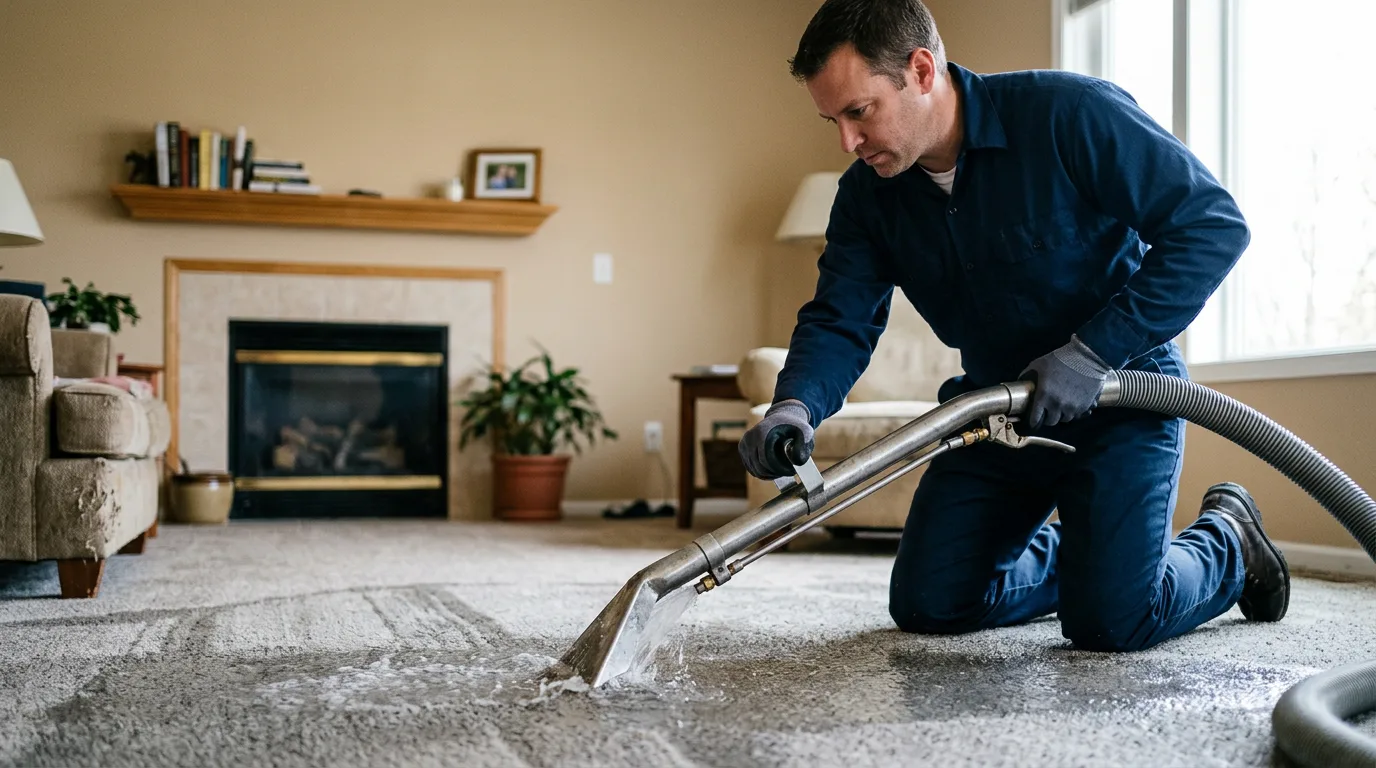 Water damage restoration technician working near Burton, OH
